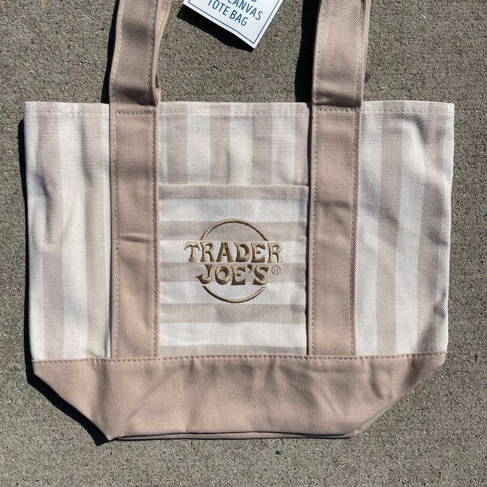 Set of 4! Trader Joe’s Canvas MINI Tote Bags PASTEL STRIPE Blue Green Pink Khaki - Picture 14 of 15